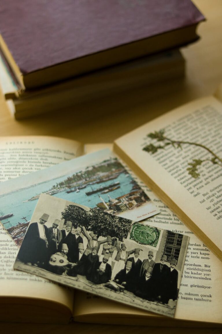 clsoe up of books and vintage photographs