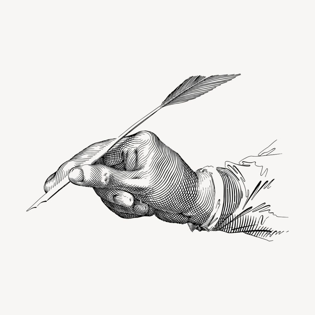 Quill writing hand drawn clipart